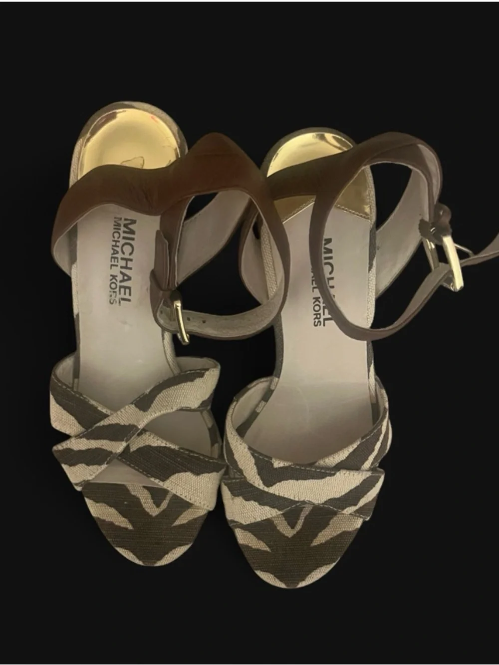 Michael Kors Brown and Beige Zebra-Print Canvas Sandals